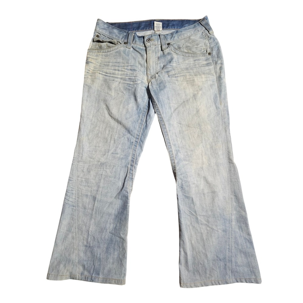 True Religion Joey Flare Jeans Light Wash Twisted Seam 36x29 Western‎ Y2K Boho
